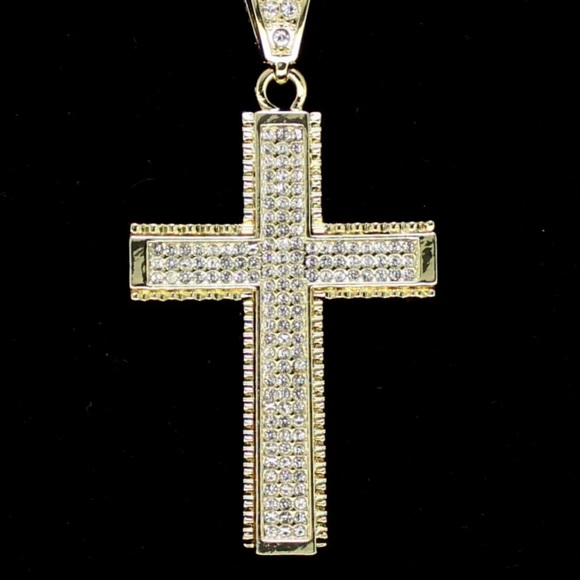 14K Gold Plated Cross & Chain Set - Picture 1 of 4